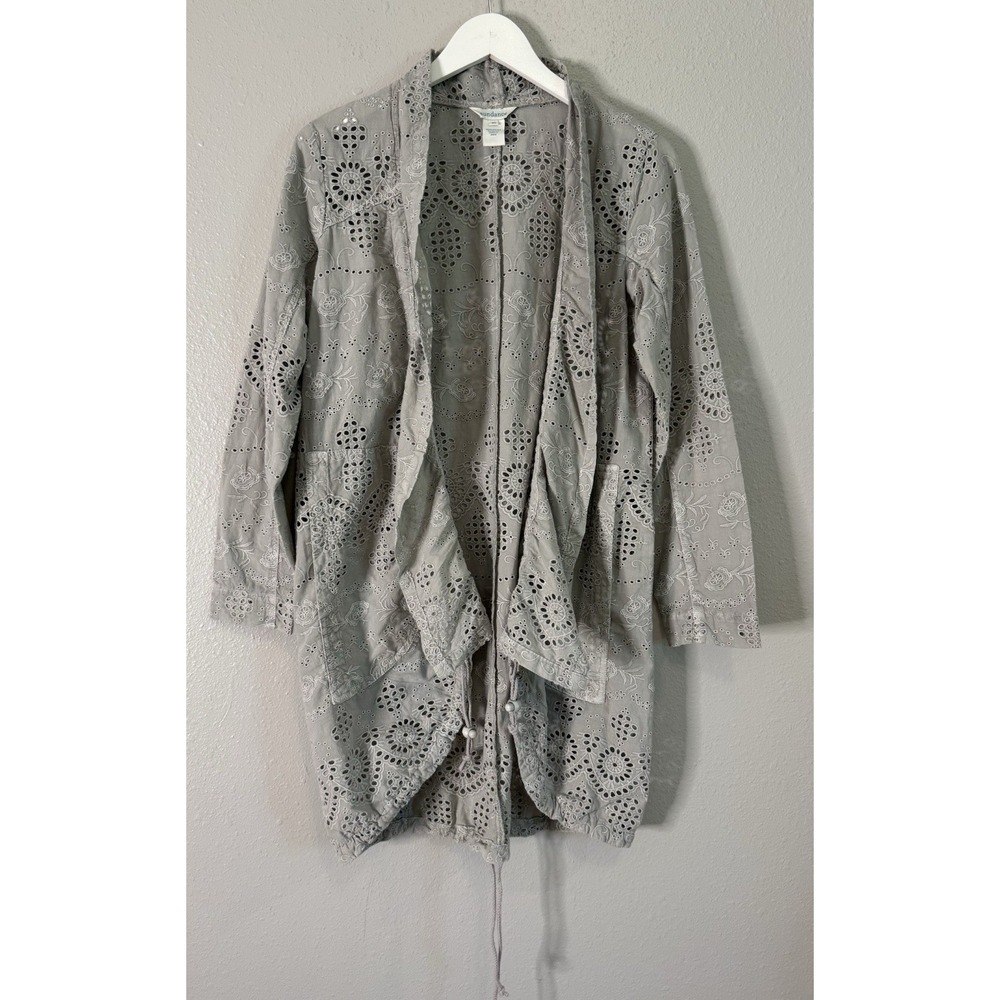 Sundance 100% Cotton Eyelet Embroidered Duster Jacket XS Gray Boho Made India